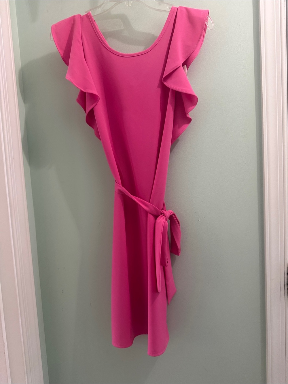 Banana Republic Hot Pink Ruffle Sleeve Tie-Waist Midi Dress